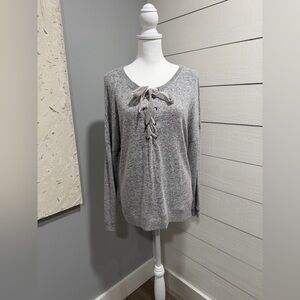 Tribal Gray Lace-Up Sweater